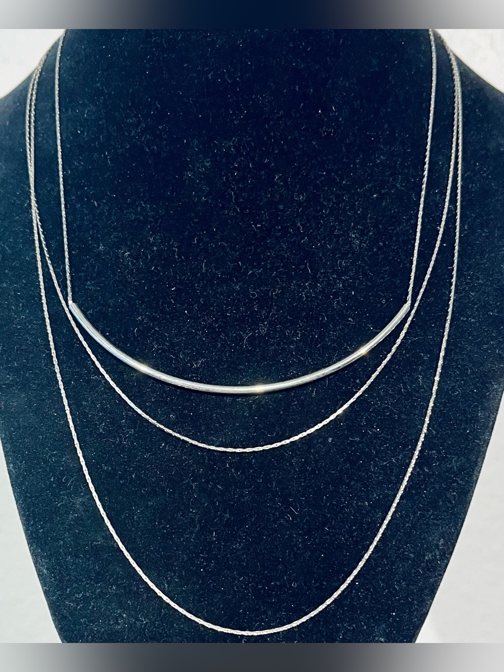 Silver Three-Strand Layered Bar Necklace